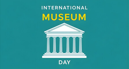 International museum day logo with a building icon on teal background