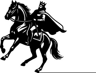 Naklejka premium Black Silhouette King Riding a Horse Vector Illustration
