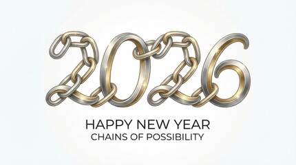 Fototapeta premium 2026 chain links on clean white background modern new year lettering style perfect for new year posters cards and social media templates