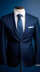 Father's Day background featuring a father's deep blue suit with tie on mannequin