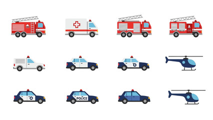 Collection of emergency service vehicles and helicopters for illustrative purposes © Growong
