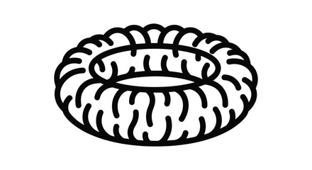 Simple black and white illustration of a donut