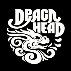 White dragon head with ornate swirls on black vector
