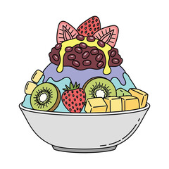 Colorful Shaved Ice Dessert with Fruit and Sweet Bean Topping Illustration Cutaway