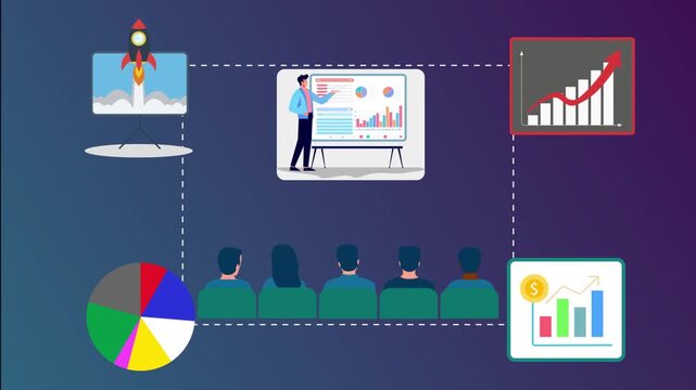 Business plan analysis presentation motion video explaining strategic vision, financial forecasting, and execution roadmap.