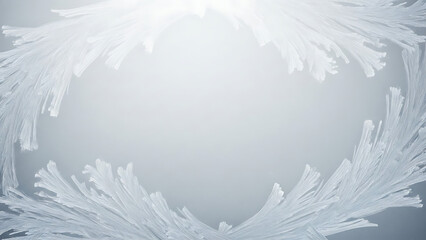 Obraz premium Delicate Winter Frost Intricately Frames a Bright Center, Showcasing Ethereal Whisping Ice Crystals and Branching Patterns, Reflecting Nature's Serene Beauty