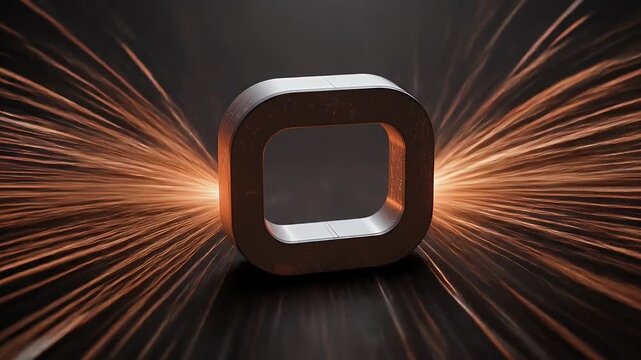 Abstract Metallic Square with Radiant Light Beams on Dark Surface Background