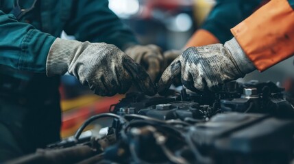 Mechanics working on engine