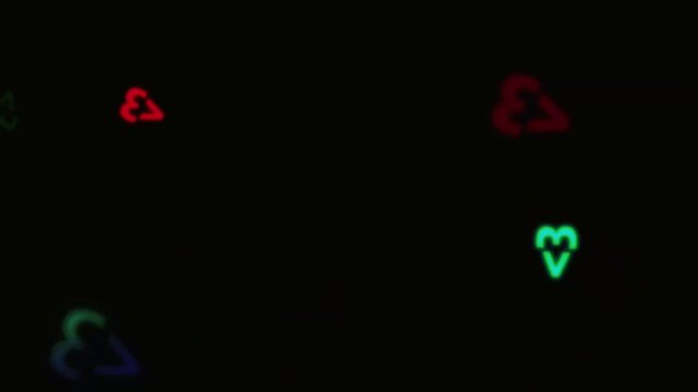 The colorful neon love shape in the black background.
