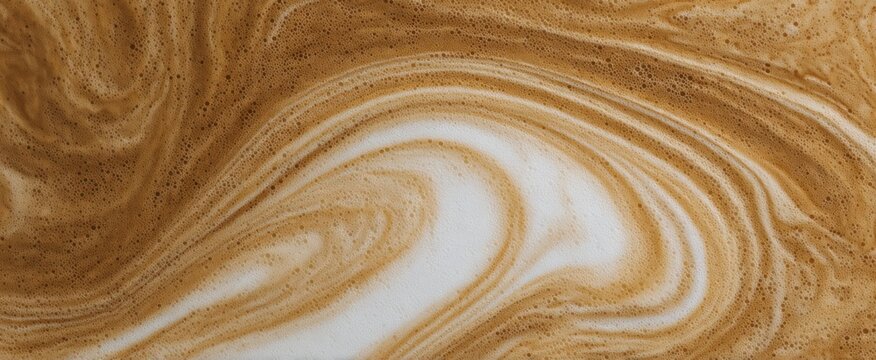 Creamy frothy patterns gliding gently atop a fresh cappuccino surface.