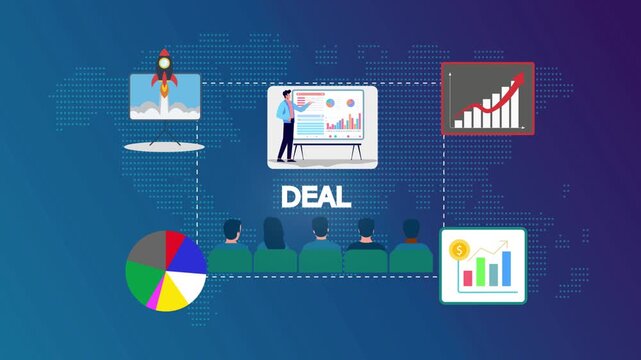 Business deal analysis presentation motion video explaining negotiation strategy, agreement structure, and value alignment.