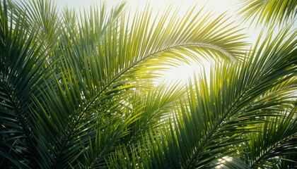 Tropical Palm Leaves Background with Natural Sunlight