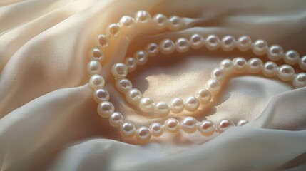 Pearl necklace on silk
