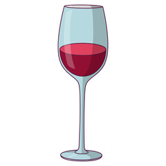 An illustration of a glass filled with red wine, representing a drink for alcohol consumption or celebratory occasions
