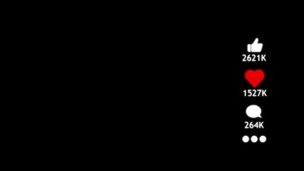 Internet engagement success, likes and followers loading bar with counter of achievements. Black background for overlay element