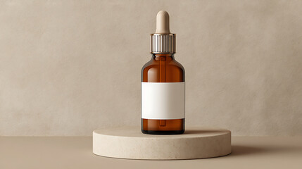 Amber Dropper Bottle on Round Concrete Pedestal
