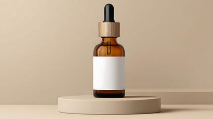 Dropper Bottle with Blank Label on Round Pedestal