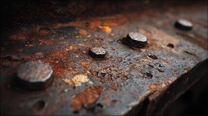 Close Up of Rusted Metal Plate with Bolts