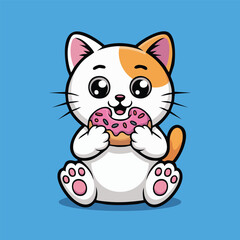 Cute Chibi Kitty with Donut Snack