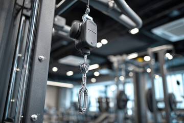 Obraz premium Detailed close-up of lat pulldown machine in a clean and mode