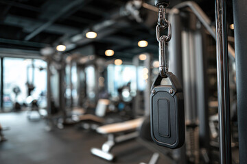 Detailed close-up of lat pulldown machine in a clean and mode