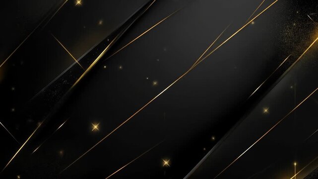 Abstract dark background with diagonal golden lines and shimmering particles
