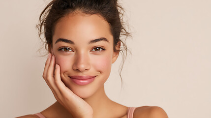 Young Woman Smiling Beautiful Portrait in Neutral Studio