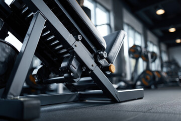 Fototapeta premium Detailed close-up of leg press machine in a clean and modern
