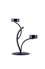 Steel curved candlesticks without candles isolated on a white background.