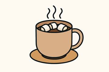 Wide Hot Chocolate Scene Showing Warm Cup Steam Marshmallow Cozy Winter Drink Modern Design