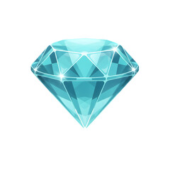 3D Illustrations of brilliant cut blue gemstone or diamond icon isolated on transparent background