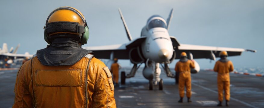 The flight deck crew boldly orchestrates aircraft launch and recovery with intense focus.