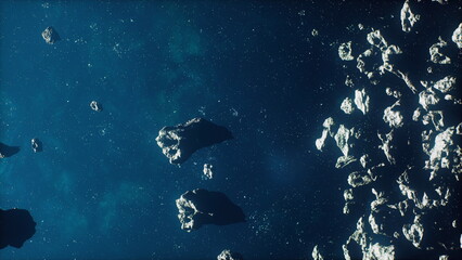 immense cluster of perilous asteroids within a misty universe