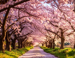 満開の桜の桜並木　日本の春　お花見　入学　卒業　　　サクラ