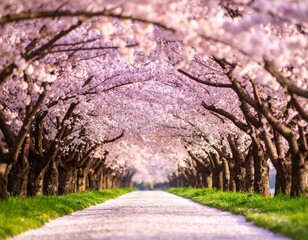 満開の桜の桜並木　日本の春　お花見　入学　卒業　　　サクラ