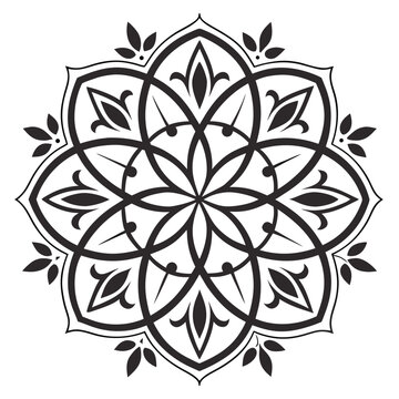 Black arabesque floral mandala pattern silhouette islamic