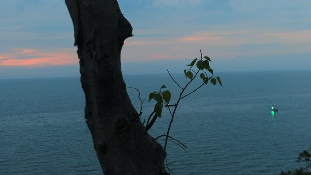 The video background depicts the waterfront, with twilight sky illuminating the riverside community and the lights from houses, reflecting the rural lifestyle of Chanthaburi, Thailand.