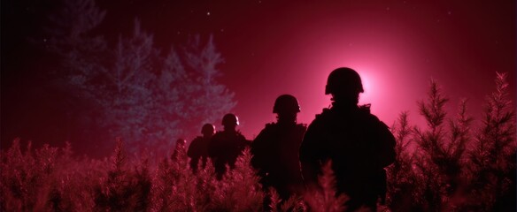 Obraz premium the military unit running a nighttime low-light battle practice session at dark hours