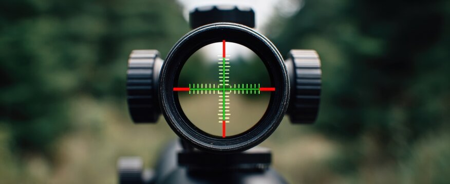 The reticle of a long-range sniper scope precisely frames a distant target.