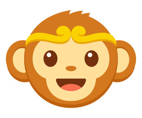 Sun Wukong, Monkey King, Chinese legendary character. Cute cartoon face icon, simple flat vector illustration.