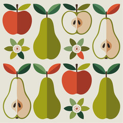 Obraz premium Apple and pear orchard seamless vector pattern