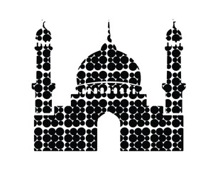 Illustration of mosque silhouette made of black dots white