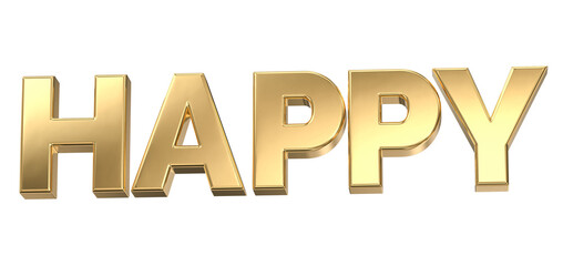 Luxurious Gold 3D Text Spelling the Word HAPPY, Isolated on a White Background for Celebration and Joy