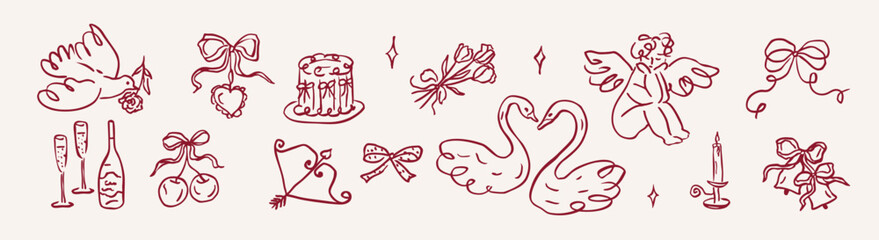 Romantic whimsical Valentine's day elements collection