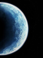 Blue Planet, view from space. Earth covered in clouds. Cosmic landscape.