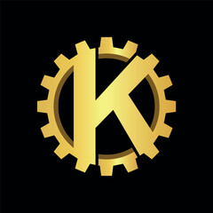 Gold Gear Letter K Logo Industrial Cogwheel Design