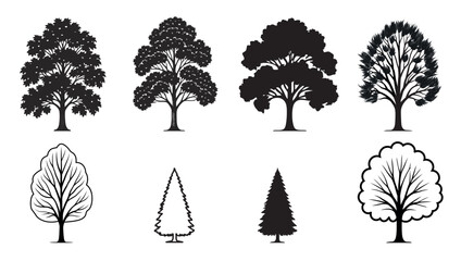 A collection of diverse tree silhouettes on a white background. © Rena