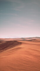 Soft pastel colors paint the serene landscape of rolling desert dunes under a twilight sky.