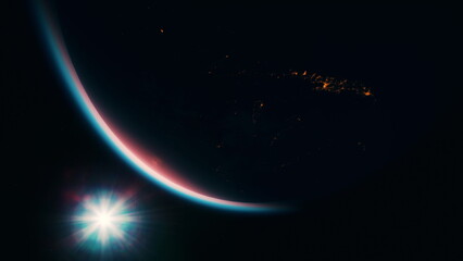 sun-bathed Earth captured from the International Space Station in its orbit. Elements of this image furnished by NASA