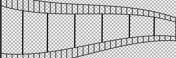 Fototapeta premium film strip icon used for videography elements, cinema reel. Filmstrip with frames, photo and videos for camera. Old white and black film tapes of 35mm. Realistic film strip on white background.